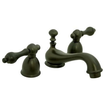 Traditional Low Profile Bathroom Faucet, Dual Widespread Lever Handles, Bronze