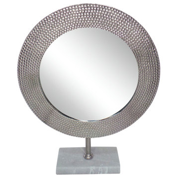 Metal 21" Hammered Mirror On Stand, Silver