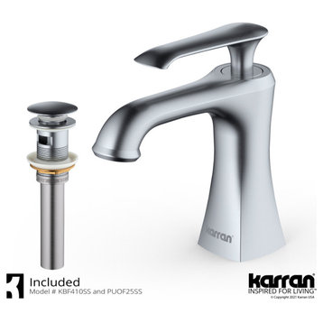 Karran 1-Hole 1-Handle Bathroom Faucet With Pop-Up Drain, Stainless Steel