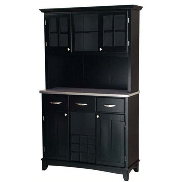 Bowery Hill 3 Drawer Wine Rack Buffet with Hutch in Black