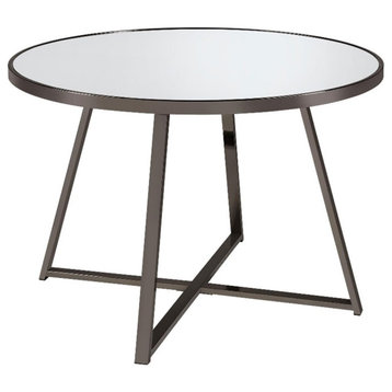 Pemberly Row Contemporary Metal Round Dining Table Black Nickel and Mirror