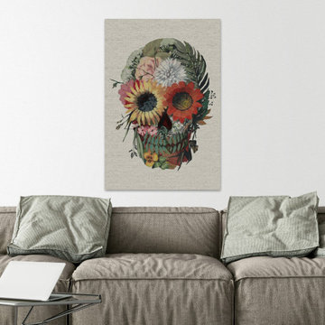 "Floral Skull Face" Painting Print on Wrapped Canvas