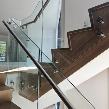 Project #129 | Modern White Oak Staircase with Slanted Risers