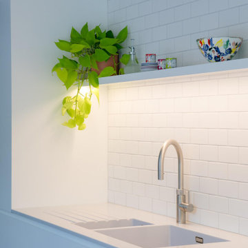 White Kitchen with Aged Brass Island