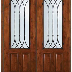 Prehung Double Door 96 Alder Warwick 2 Panel 2/3 Lite Wrought Iron - Front Doors