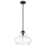Acclaim - Acclaim Torrel 1-Light Pendant IN21251BK - Matte Black - The Torrel pendant features a fresh take on a lunch counter light. A single bulb is housed inside of an airy, bell-shaped globe of clear glass. Available in matte black, satin nickel and oil-rubbed bronze.