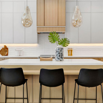 All-electric kitchen with white oak hood, Studio City