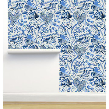 Tropical Forest Leaves Blue Wallpaper by Ninola Designs, 24"x72"