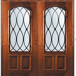 Pre-hung Double Door 80 Wood Mahogany La Salle Arch Lite - Front Doors