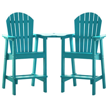 2 Pieces Outdoor Adirondack Chairs with Connecting Tray and Umbrella Hole, Cyan