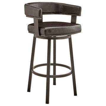 Cohen Swivel Bar Stool, Faux Leather, Java Finish Paint and Chocolate, 30"