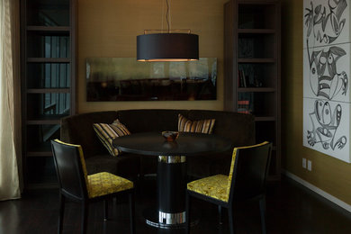 Mid-sized trendy dark wood floor kitchen/dining room combo photo in Vancouver with green walls