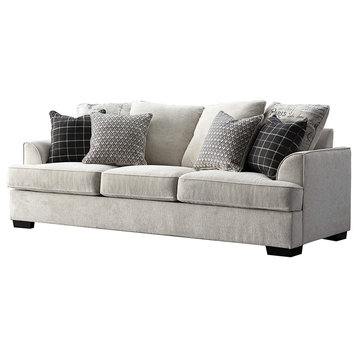 Elegant Sofa, Hardwood Frame With Chenille Fabric Seat & Flared Arms, Cream