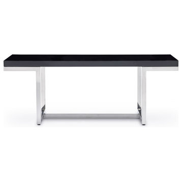 Modern Straz Coffee Table Glossy Black Lacquer Top Polished Stainless-Steel Base