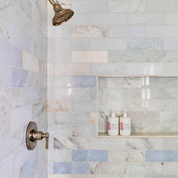 Hand-Laid Tile Shower with Recessed Niche and Custom Wall Layout