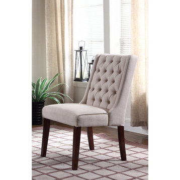 Set of 2 Dining Chair, Comfortable Padded Seat & Tufted Wingback, Beige
