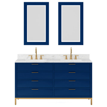 Bristol 60" Vanity, Blue With Mirrors and Gooseneck Faucet