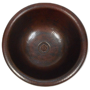 14" Round Copper Bathroom Sink, Perfect for Small Spaces comes with Grid Drain