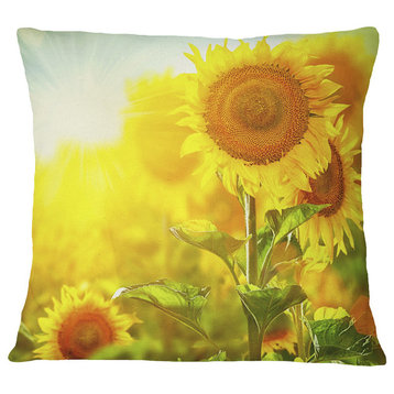 Bright Sunflowers Blooming On Field Animal Throw Pillow, 18"x18"