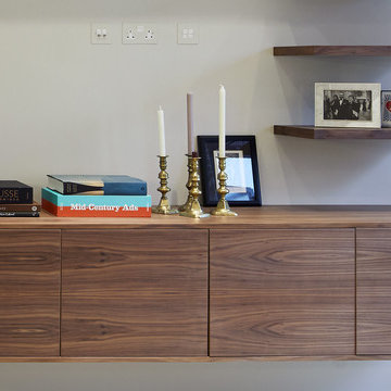 Contemporary walnut wall mounted AV unit