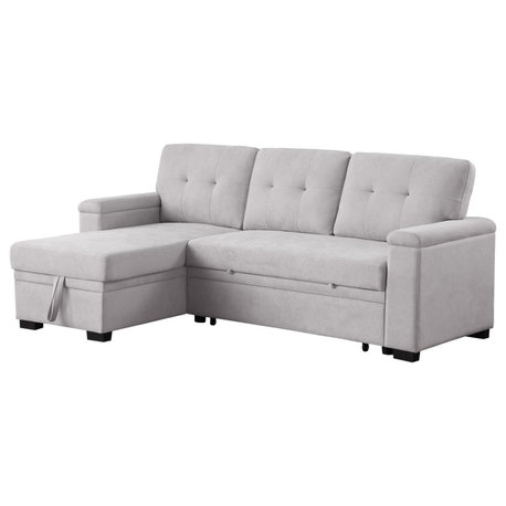 Lucca II 84.5"W Reversible Sleeper Sofa Storage Chaise, Light Gray