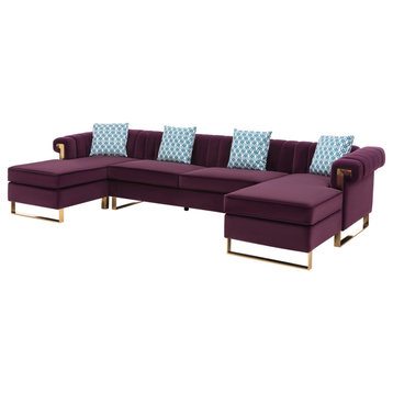 Maddie Velvet 5-Seater Double Chaise Sectional Sofa, Purple