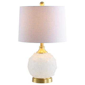 Ilsa 22" Dotted Glass, Metal LED Table Lamp, White, Brass Gold