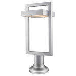Z-Lite - Luttrel 1 Light Outdoor Pier Mounted Fixture in Silver (553PM Mount - incl.) - Showcasing a delightful arrangement of geometric shapes this silver finish outdoor pier mounted fixture lends a fresh architecturally inspiring attitude to a patio or garden space. Send soft illumination around with a tastefully crafted steel frame and frosted glass shade that obscures a single LED energy efficient bulb.&nbsp