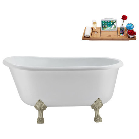 57'' Streamline N375BNK-IN-PNK Soaking Clawfoot Tub and Tray with Internal Drain