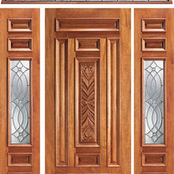 Prehung Mahogany 1 Lite Front Two Side lights Transom Door - Front Doors