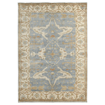 Antique Weave Oushak Hand-Knotted Wool Blue/Ivory Area Rug, 6'x9'
