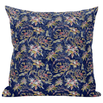 16" Blue Yellow Roses Zippered Suede Throw Pillow
