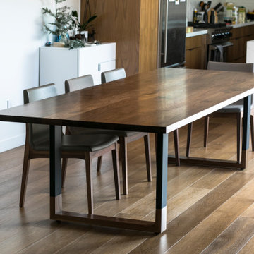 Expandable 'Blend' Walnut and Steel Dining Table // Wood-Capped Steel Legs