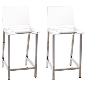 Fox Hill Trading Pure Decor 24" Acrylic Metal Counter Stools in Clear (Set of 2)