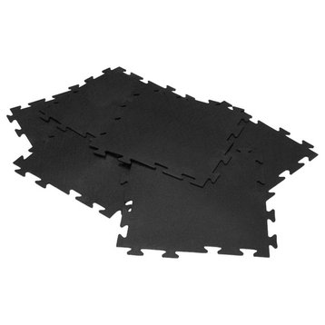Rubber-Cal "Armor-Lock " Interlocking Rubber Tiles, Black, 16 Pack