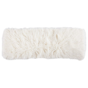 Mongolian Faux Fur Lumbar Pillow, 14"x36", White