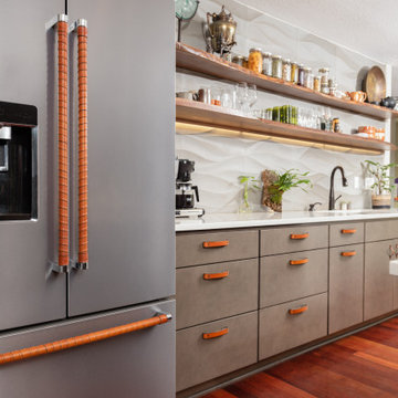 Gray / Olive Kitchen with Honey Leather Wraps and Handles