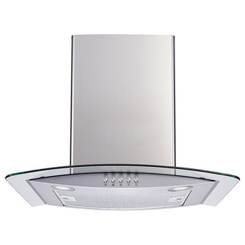 Winflo Convertible Wall-Mount Range Hood, Stainless Steel and Glass, 30"