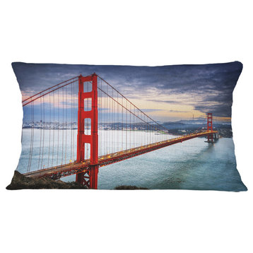 Golden Gate Under Cloudy Sky Sea Bridge Throw Pillow, 12"x20"