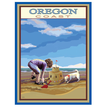 Joanne Kollman Oregon Coast Sand Castle Art Print, 9"x12"