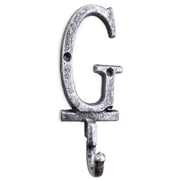 Rustic Silver Cast Iron Letter G Alphabet Wall Hook 6''