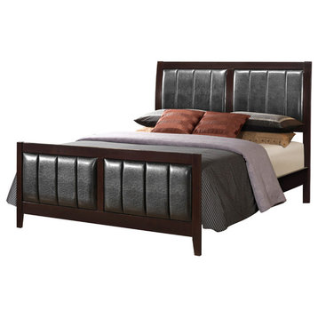 Bowery Hill Contemporary Faux Leather Queen Panel Bed in Black and Cappuccino