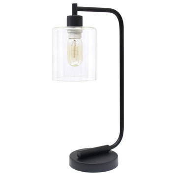 Modern Iron Desk Lamp With Glass Shade, Black