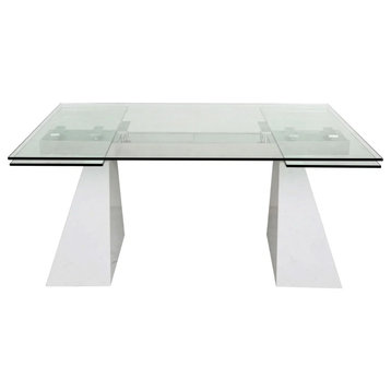 Noah Modern Extendable Quartz Stone and Glass Dining Table