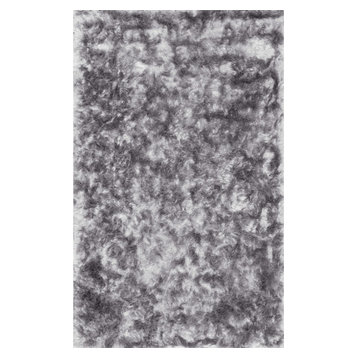 Hand Woven Silky Shine Solid Shag Rug, Silver, 4'x6'