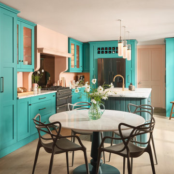 Vibrant Two Shades of Teal Family Kitchen Diner