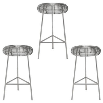 Home Square 3 Piece 26.5" Rich Metal Counter Stool Set in Silver Gray