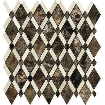 Emperador Dark Marble Polished Lattice Mosaic Tile w/ Crema Marfil Dots