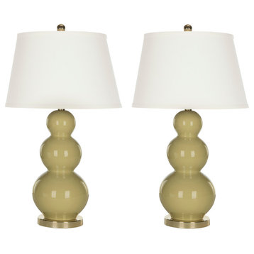 Safavieh Pamela Triple Gourd Ceramic Lamps, Set of 2, Taupe