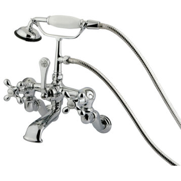 Kingston Brass Wall Mount Clawfoot Tub Faucet With Hand Shower, Polished Chrome